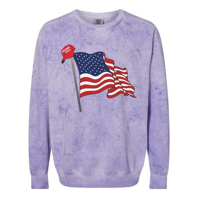 Trump Red Baseball Cap On An American Flag American Pride Colorblast Crewneck Sweatshirt