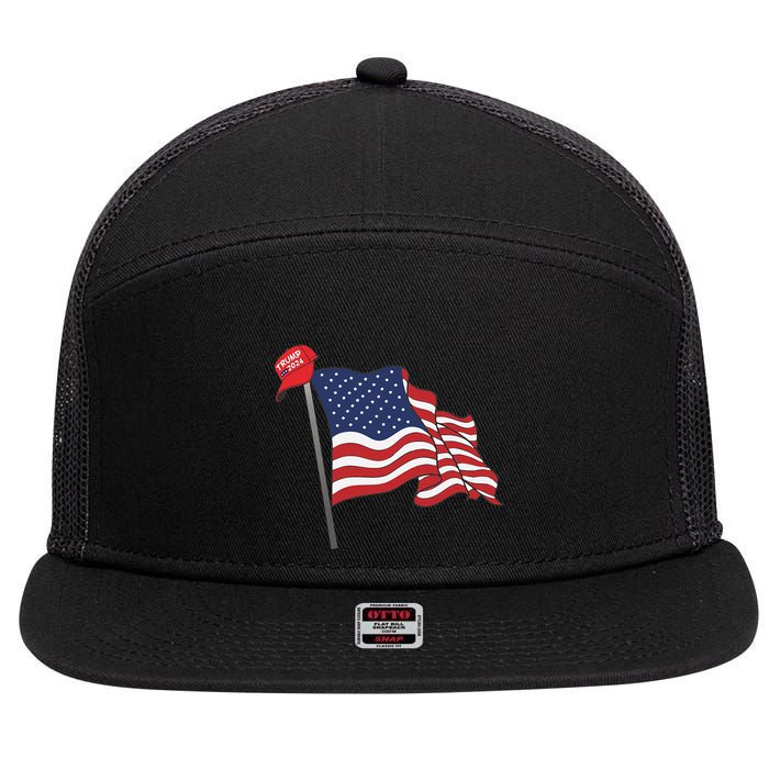 Trump Red Baseball Cap On An American Flag American Pride 7 Panel Mesh Trucker Snapback Hat