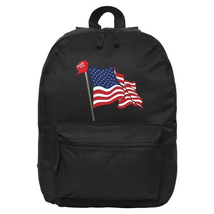 Trump Red Baseball Cap On An American Flag American Pride 16 in Basic Backpack