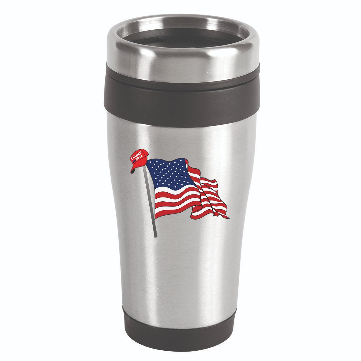 Trump Red Baseball Cap On An American Flag American Pride 16oz Travel Tumbler