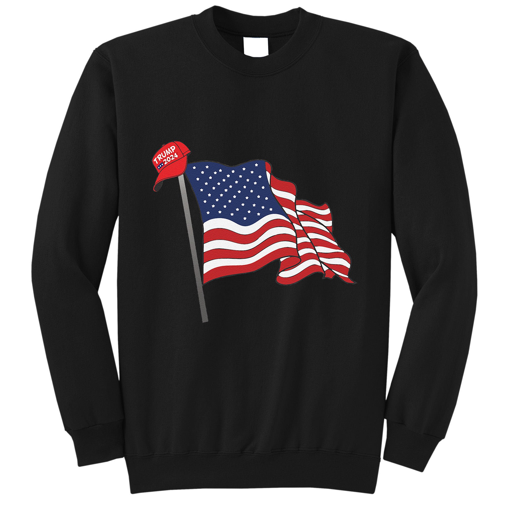 Trump Red Baseball Cap On An American Flag American Pride Tall Sweatshirt