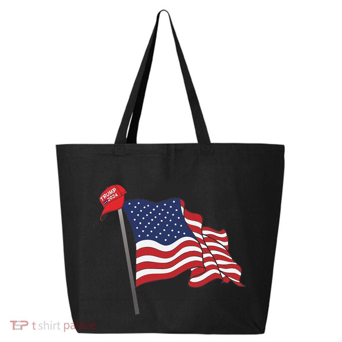 Trump Red Baseball Cap On An American Flag American Pride 25L Jumbo Tote