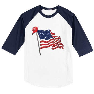 Trump Red Baseball Cap On An American Flag American Pride Baseball Sleeve Shirt