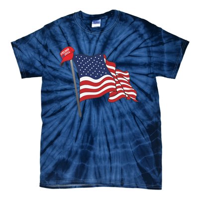 Trump Red Baseball Cap On An American Flag American Pride Tie-Dye T-Shirt