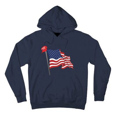 Trump Red Baseball Cap On An American Flag American Pride Tall Hoodie