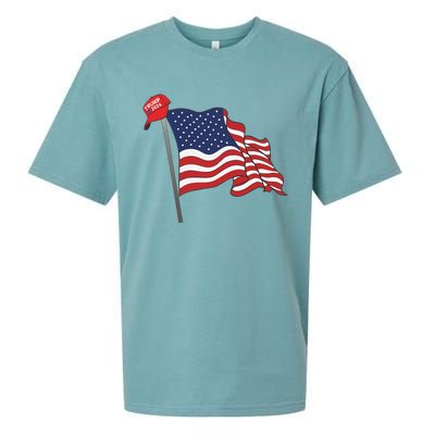 Trump Red Baseball Cap On An American Flag American Pride Sueded Cloud Jersey T-Shirt