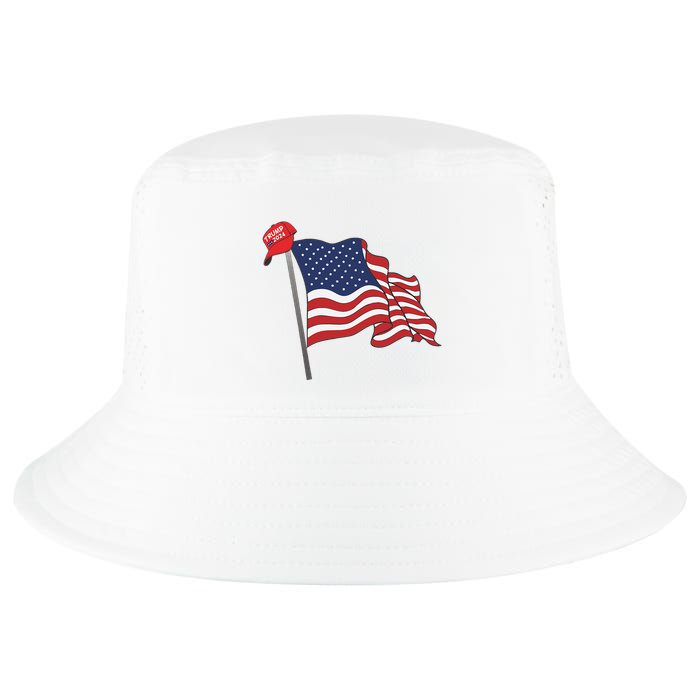 Trump Red Baseball Cap On An American Flag American Pride Cool Comfort Performance Bucket Hat