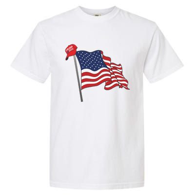 Trump Red Baseball Cap On An American Flag American Pride Garment-Dyed Heavyweight T-Shirt