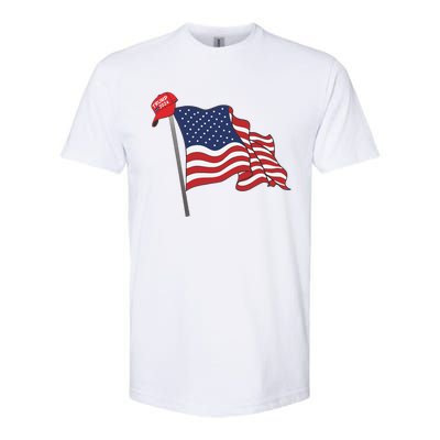 Trump Red Baseball Cap On An American Flag American Pride Softstyle CVC T-Shirt