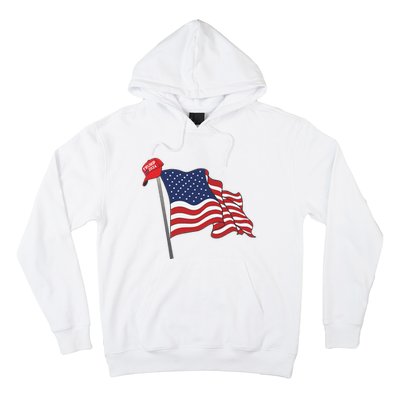 Trump Red Baseball Cap On An American Flag American Pride Hoodie