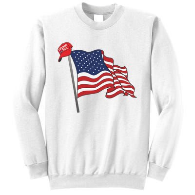 Trump Red Baseball Cap On An American Flag American Pride Sweatshirt