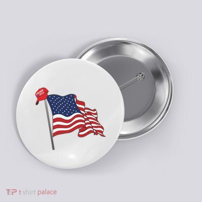 Trump Red Baseball Cap On An American Flag American Pride Button