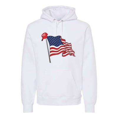 Trump Red Baseball Cap On An American Flag American Pride Premium Hoodie