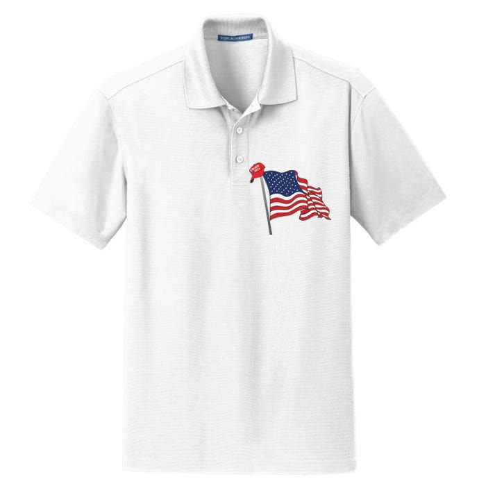 Trump Red Baseball Cap On An American Flag American Pride Dry Zone Grid Polo