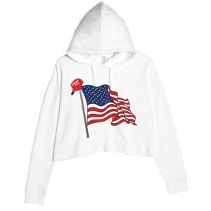 Trump Red Baseball Cap On An American Flag American Pride Crop Fleece Hoodie