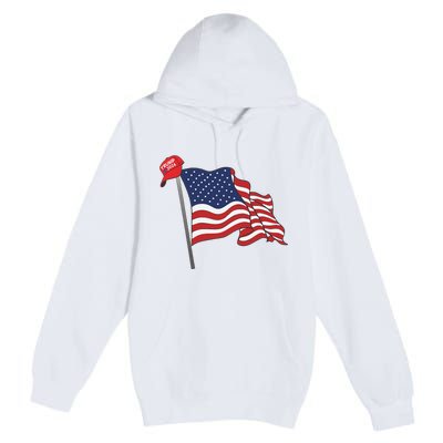 Trump Red Baseball Cap On An American Flag American Pride Premium Pullover Hoodie