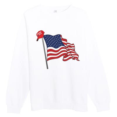 Trump Red Baseball Cap On An American Flag American Pride Premium Crewneck Sweatshirt