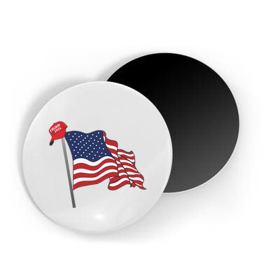Trump Red Baseball Cap On An American Flag American Pride Magnet