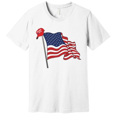 Trump Red Baseball Cap On An American Flag American Pride Premium T-Shirt