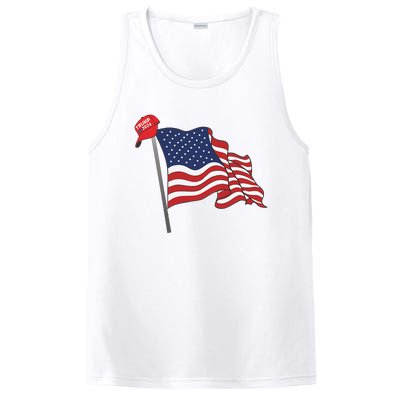 Trump Red Baseball Cap On An American Flag American Pride PosiCharge Competitor Tank