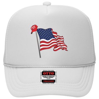Trump Red Baseball Cap On An American Flag American Pride Trucker Hat