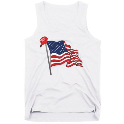 Trump Red Baseball Cap On An American Flag American Pride Tank Top