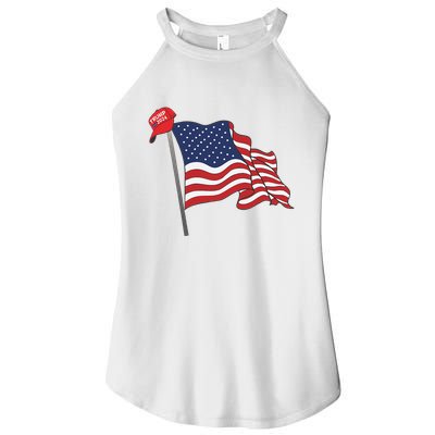 Trump Red Baseball Cap On An American Flag American Pride Women's Perfect Tri Rocker Tank