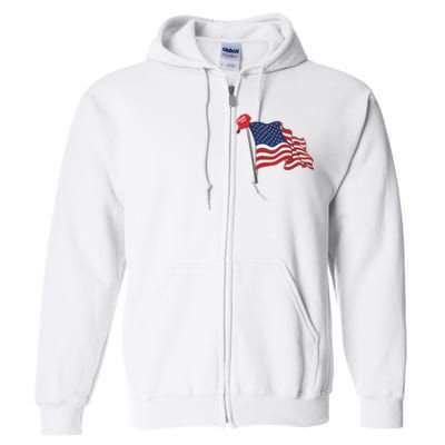 Trump Red Baseball Cap On An American Flag American Pride Full Zip Hoodie