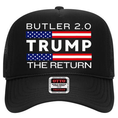 Trump Returns Butler Rally Fight Trump Elon Butler Rally 2.0 High Crown Mesh Back Trucker Hat