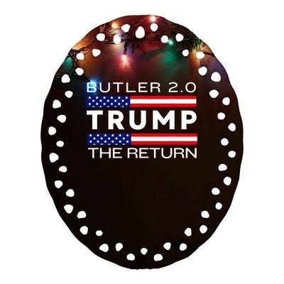 Trump Returns Butler Rally Fight Trump Elon Butler Rally 2.0 Ceramic Oval Ornament