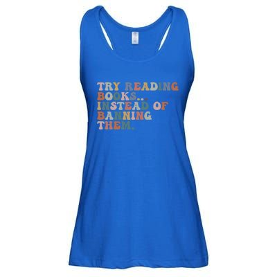 Try Reading Books Instead Of Banning Them Book Reading Gift Ladies Essential Flowy Tank