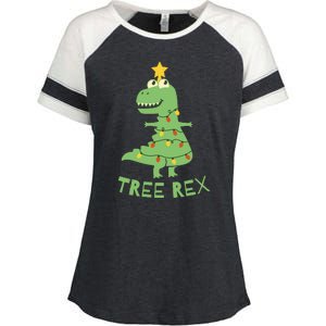 Tree Rex Christmas Enza Ladies Jersey Colorblock Tee