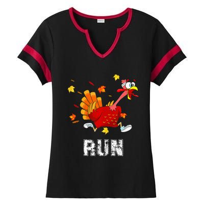 Turkey Run Costume Thanksgiving Running Turkey Trot Ladies Halftime Notch Neck Tee