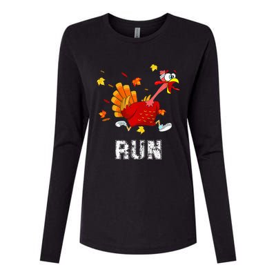 Turkey Run Costume Thanksgiving Running Turkey Trot Womens Cotton Relaxed Long Sleeve T-Shirt