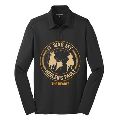 Team Roping Cowboy Rodeo Design For A Team Roper Boy Silk Touch Performance Long Sleeve Polo