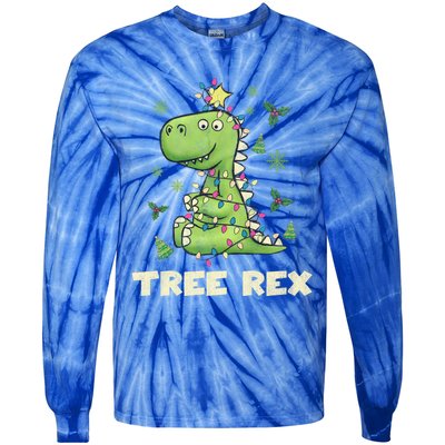 Tree Rex Christmas Tree Dinosaur Cute Xmas Gift Tie-Dye Long Sleeve Shirt