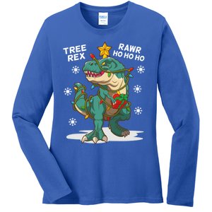 Tree Rex Christmas Tree Dinosaur Costume For Christma Cute Gift Ladies Long Sleeve Shirt