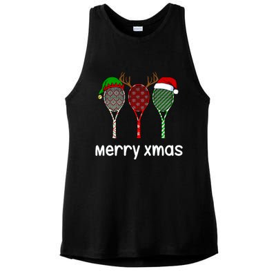 Tennis Racket Christmas Hat Reindeer Anlter Game Sport Sweatshirt Ladies PosiCharge Tri-Blend Wicking Tank