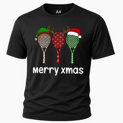 Tennis Racket Christmas Hat Reindeer Anlter Game Sport Sweatshirt Cooling Performance Crew T-Shirt