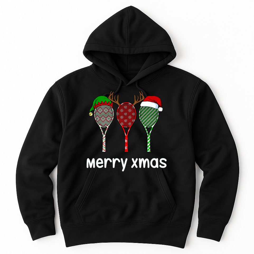 Tennis Racket Christmas Hat Reindeer Anlter Game Sport Sweatshirt Hoodie