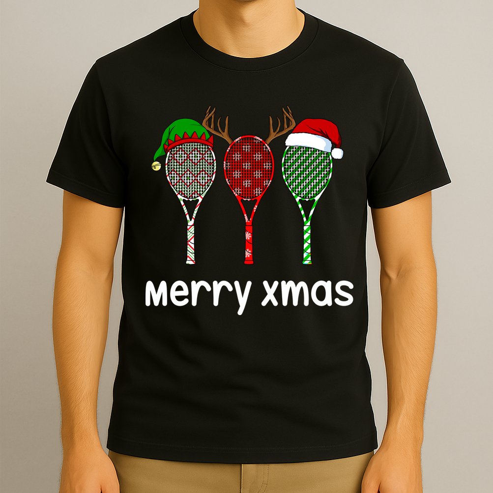Tennis Racket Christmas Hat Reindeer Anlter Game Sport Sweatshirt T-Shirt