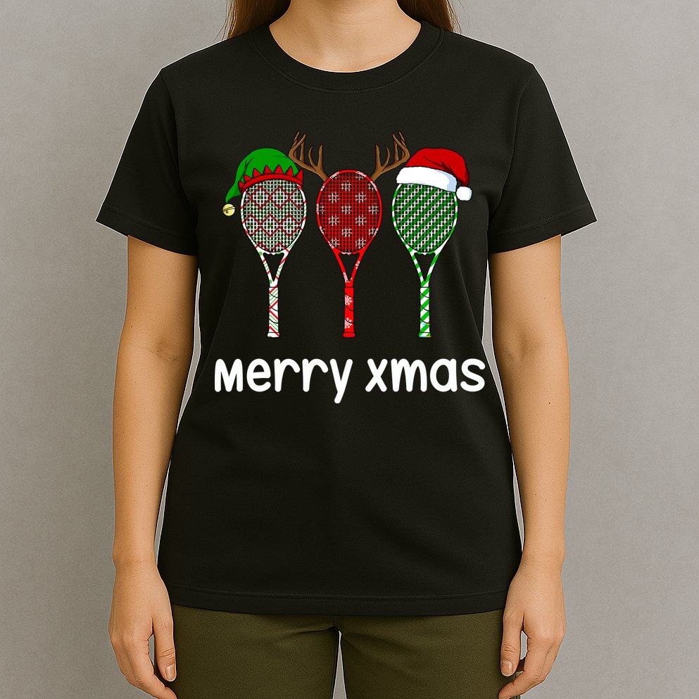 Tennis Racket Christmas Hat Reindeer Anlter Game Sport Sweatshirt T-Shirt
