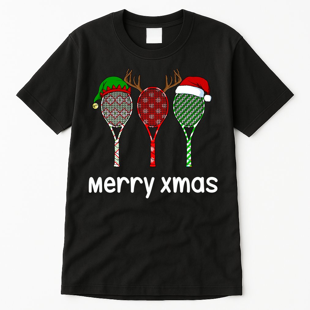 Tennis Racket Christmas Hat Reindeer Anlter Game Sport Sweatshirt Tall T-Shirt