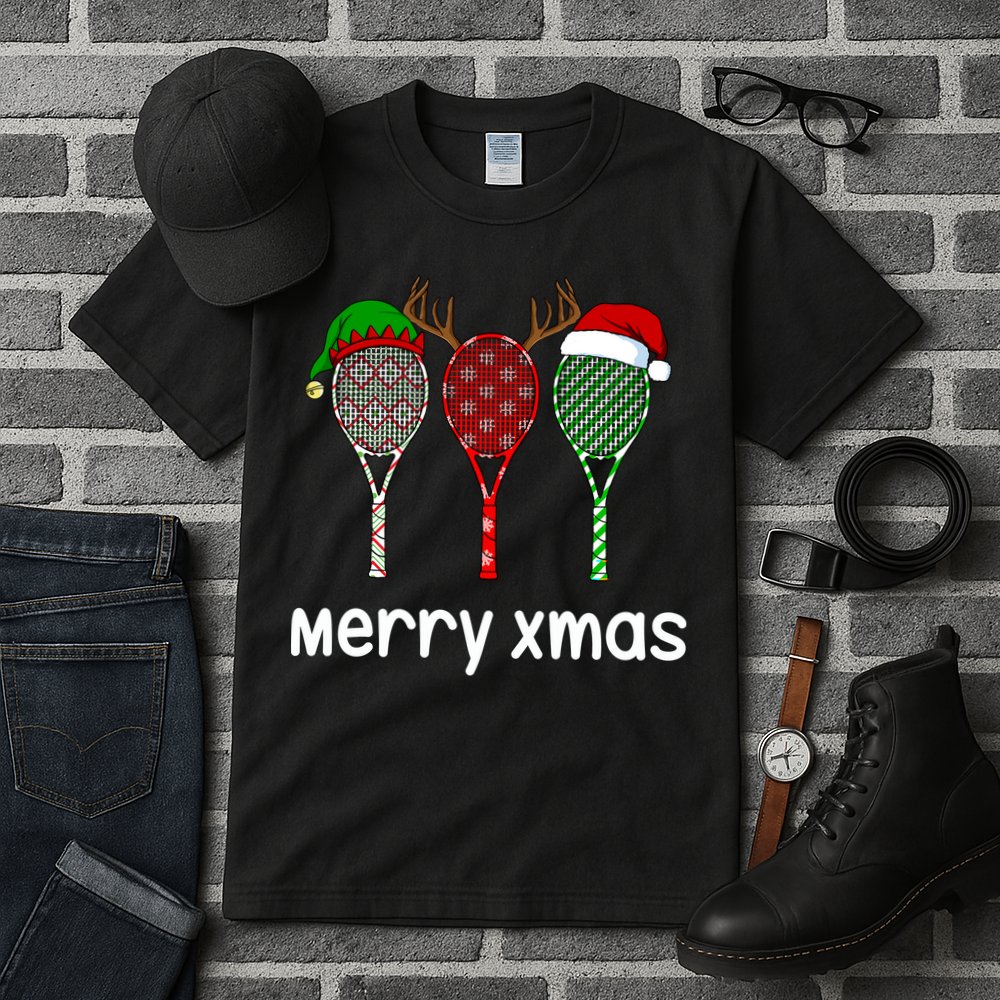 Tennis Racket Christmas Hat Reindeer Anlter Game Sport Sweatshirt Tall T-Shirt