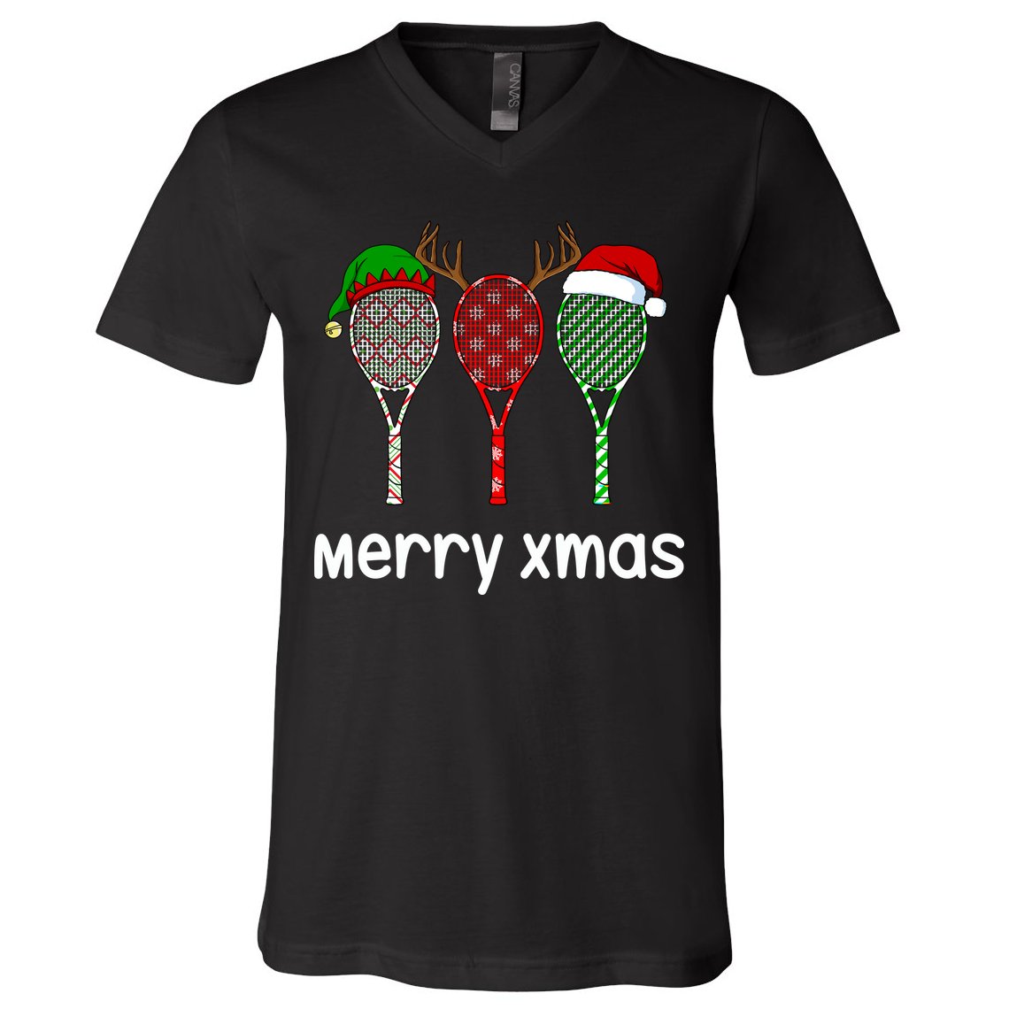 Tennis Racket Christmas Hat Reindeer Anlter Game Sport Sweatshirt V-Neck T-Shirt