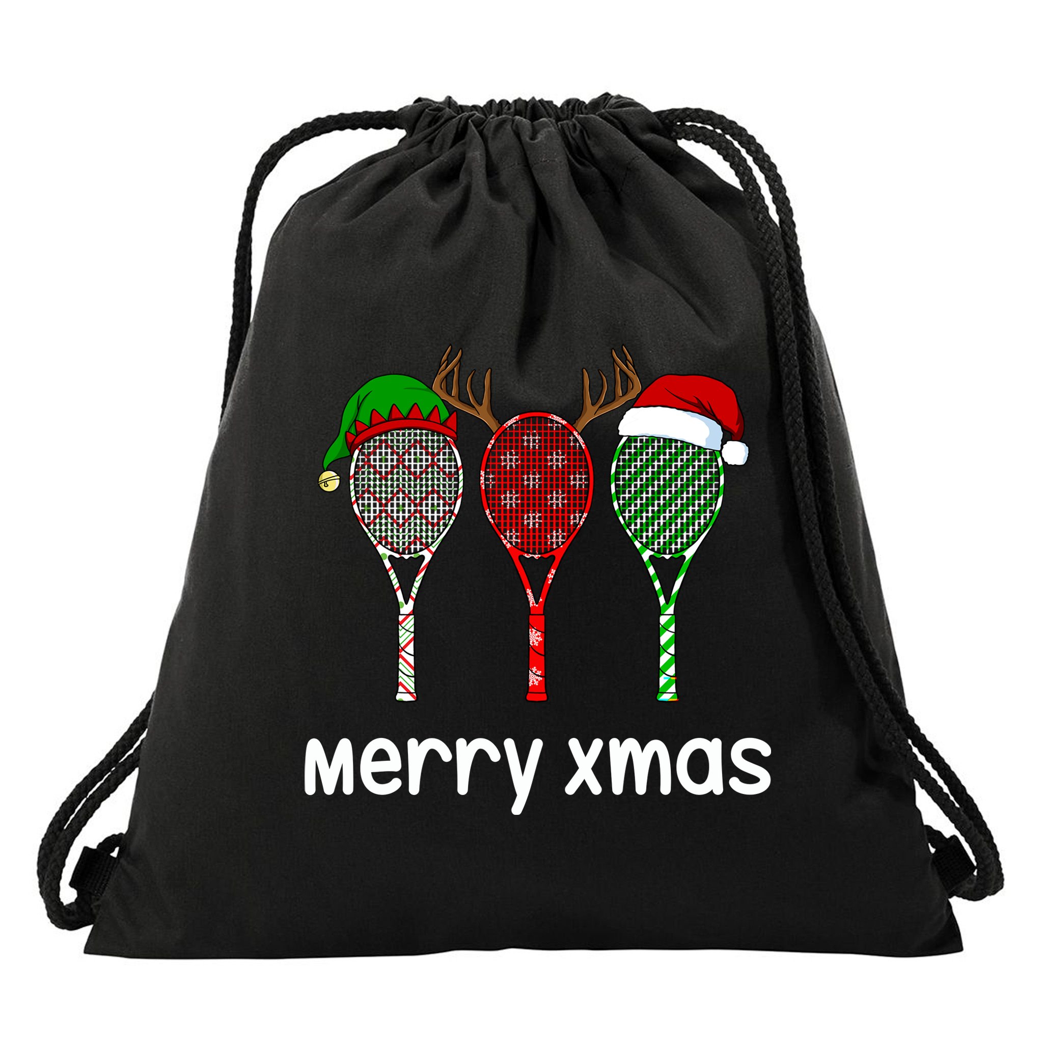 Tennis Racket Christmas Hat Reindeer Anlter Game Sport Sweatshirt Drawstring Bag