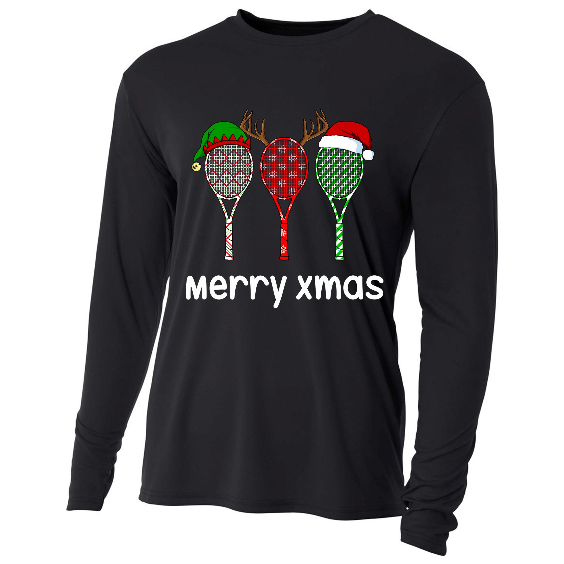 Tennis Racket Christmas Hat Reindeer Anlter Game Sport Sweatshirt Cooling Performance Long Sleeve Crew