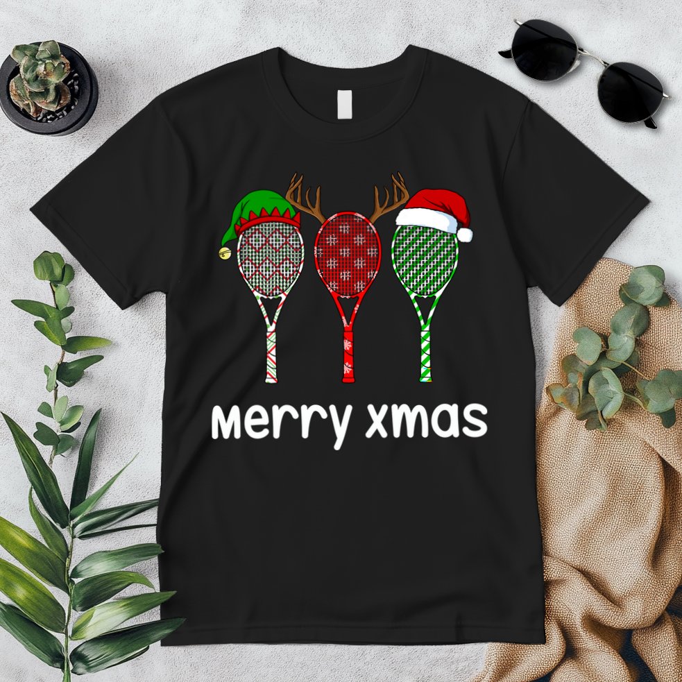 Tennis Racket Christmas Hat Reindeer Anlter Game Sport Sweatshirt Premium T-Shirt