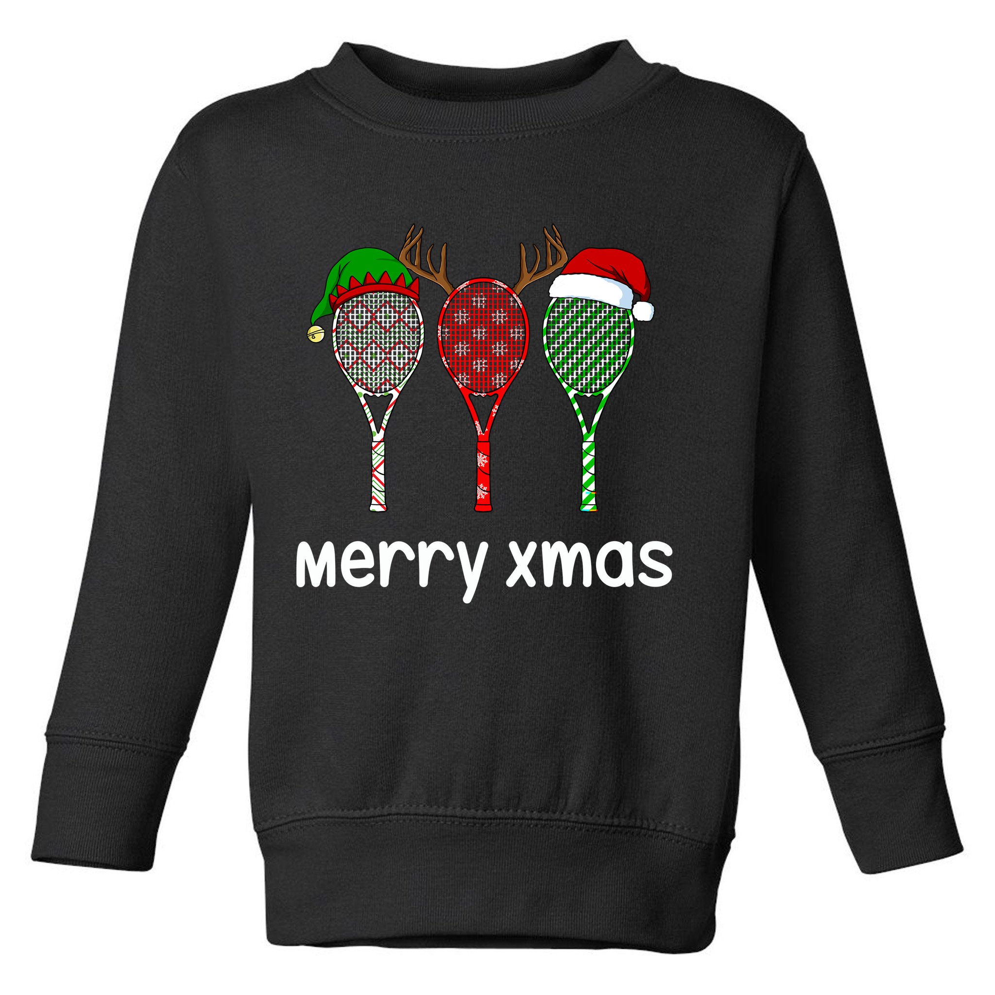 Tennis Racket Christmas Hat Reindeer Anlter Game Sport Sweatshirt Toddler Sweatshirt