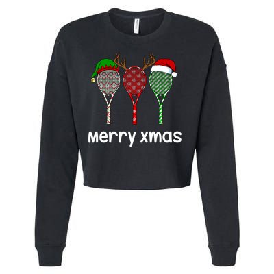 Tennis Racket Christmas Hat Reindeer Anlter Game Sport Sweatshirt Cropped Pullover Crew